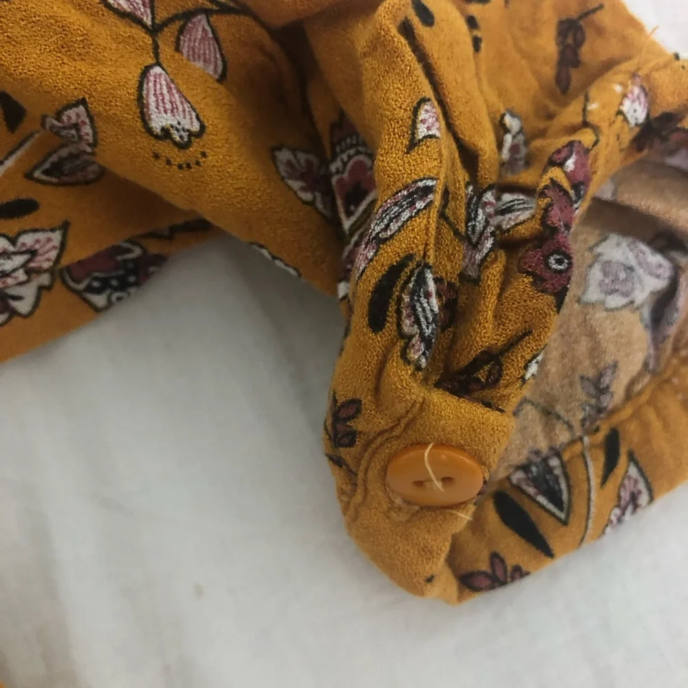 Deep yellow floral top with cross-over front - Picture 4 of 7
